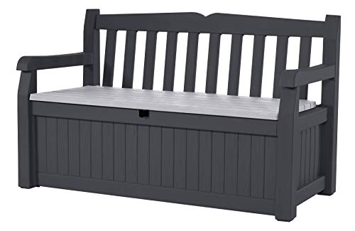 Keter Eden 70 Gallon Storage Bench Deck Box For Patio Decor And Outdoor Seating, Grey