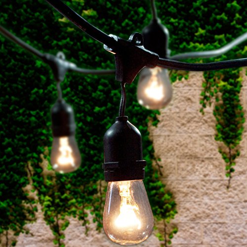 Lemontec Commercial Grade Outdoor String Lights With 15 Hanging Sockets 48 Ft Black Weatherproof Cord Weatherproof Strand For Patio Garden Porch Backyard Party Deck Yard S14 Black