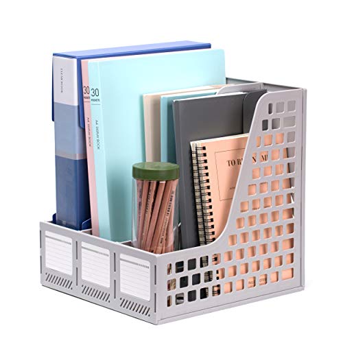 Leven Sturdy Magazine File Holder Desk Organizer File Folder For Office Organization And Storage With 3 Vertical Compartments (gray)