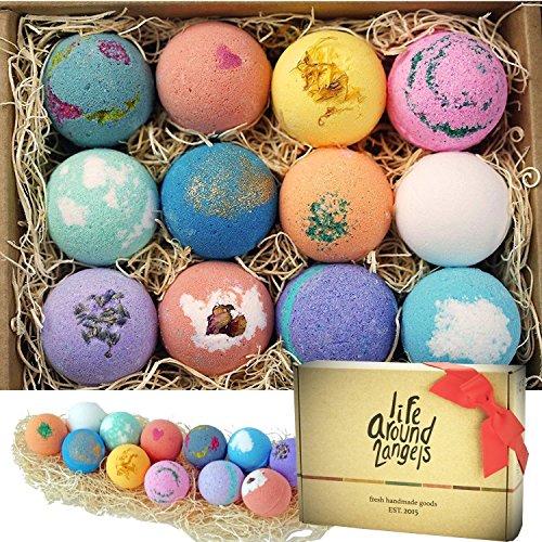 Lifearound2angels Bath Bombs Gift Set 12 Usa Made Fizzies, Shea & Coco Butter Dry Skin Moisturize, Perfect For Bubble & Spa Bath. Handmade Birthday Mothers Day Gifts Idea For Her/him, Wife, Girlfriend
