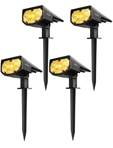 Litom 12 Led Solar Landscape Spotlights, Ip67 Waterproof Solar Powered Wall Lights 2 In 1 Wireless Outdoor Solar Landscaping Lights For Yard Garden Driveway Porch Walkway Pool Patio 4 Pack Warm White