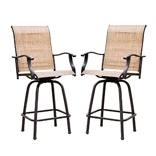 Lokatse Home 2 Piece Swivel Bar Stools Outdoor High Patio Chairs Furniture With All Weather Metal Frame