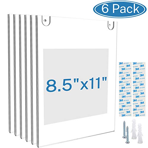 Maxgear Acrylic Sign Holder 8.5 X 11 Wall Mount Sign Holder Clear Plastic Picture Frames With 3m Tape Adhesive And Screws For Office, Home, Store, Restaurant Vertical, 6 Pack