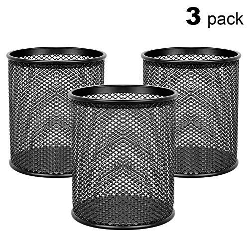 Maxgear Pen Holder Mesh Pencil Holder Metal Pencil Holders Pen Organizer Black For Desk Office Pencil Holders, 3 Pack
