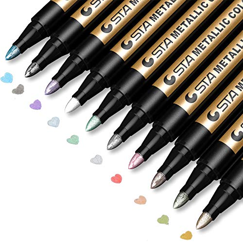 Metallic Marker Pens, Paint Pens For Rock Painting, Scrapbooking Kit, Photo Album, Card Making, Diy Craft, Glass, Wood, Set Of 10 Metallic Colors Medium Bullet Tip Paint Markers