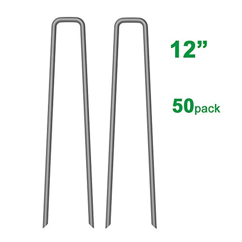 Mysit 50 Pack 12 Inch Garden Stakes Tent Stakes Galvanized Landscape Staples, 11 Gauge Steel Ground Tent Pegs Pins Garden Staples Lawn Staples For Securing Landscape Weed Fabric And Fences