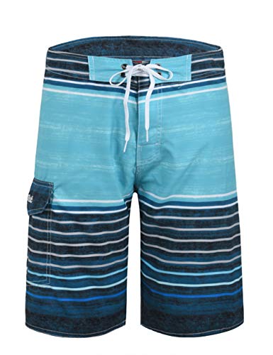 Nonwe Men's Swim Shorts Quick Dry Water Sport Striped Board Shorts Blue Pattern 32