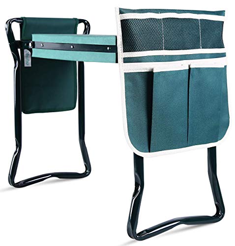 Ohuhu Upgraded Garden Kneeler And Seat With Thicken & Widen Soft Kneeling Pad, Foldable Garden Stool Bonus 2 Large Tool Pouches, Sturdy Garden Tools Garden Accessories, Idea Gifts For Gardeners