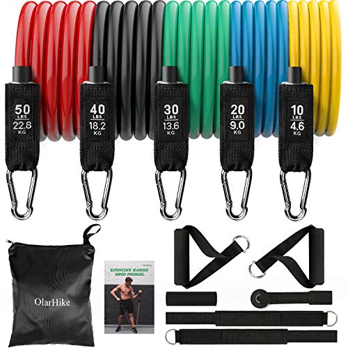 Olarhike 13pcs Resistance Bands Set, Including 5 Stackable Exercise Bands With Door Anchor, Ankle Straps, Carrying Case & Guide Ebook For Resistance Training, Physical Therapy, Home Workouts, Yoga