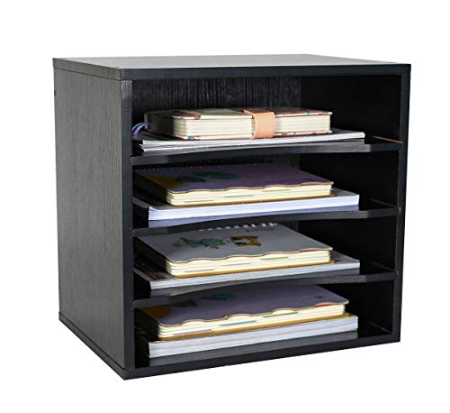 Pag Office Supplies Desk Organizer Wood File Mail Sorter With 3 Adjustable Drawer Boards,black