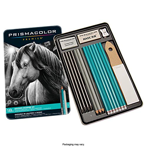 Prismacolor 24261 Premier Graphite Drawing Pencils With Erasers & Sharpeners, 18 Piece Set