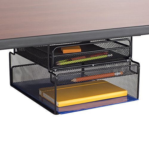 Safco Products 3244bl Onyx Mounted Under Desk Hanging Storage, Convenient Organization, Ideal For Sit Stand Workstations, Black