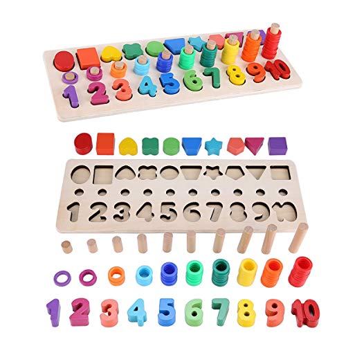 Sendida Kids Wood Sorting Puzzles Toys Shape Sorter Number And Math Stacking Blocks Toddlers Learning Toys Gift, Montessori Toys For Toddlers, Preschool Teaching, Early Education Toy