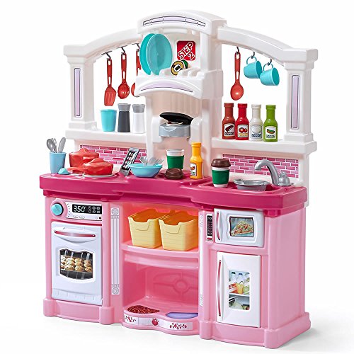 Step2 Fun With Friends Kitchen | Large Plastic Play Kitchen With Realistic Lights & Sounds | Pink Kids Kitchen Playset & 45 Pc Kitchen Accessories Set