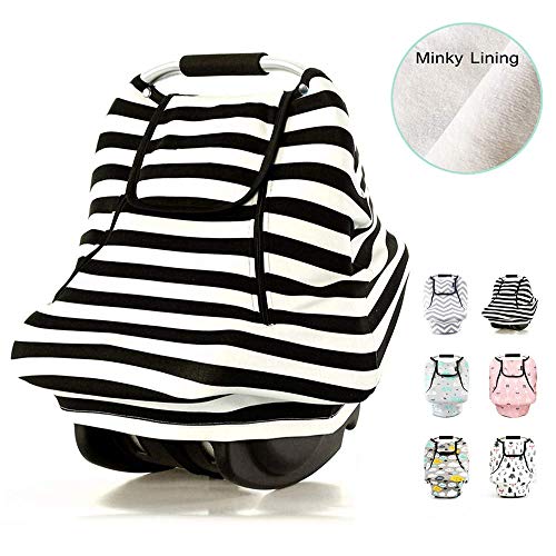 Stretchy Baby Car Seat Covers For Boys Girls Infant Car Canopy Spring Autumn Winter,snug Warm Breathable Windproof, Adjustable Peep Window,insect Free,universal Fit,black White Stripe Patented Design