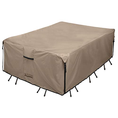 Ultcover Rectangular Patio Heavy Duty Table Cover 600d Tough Canvas Waterproof Outdoor Dining Table Chair Set Cover Size 111l X 74w X 28h Inch