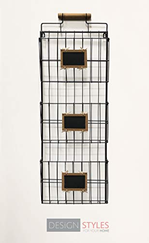 Wall File Holder With Wood Handle Black, Three Tier Durable Metal Rack With Spacious Slots For Easy Organization, Mounts On Wall And Door For Office, Home, And Work By Designstyles