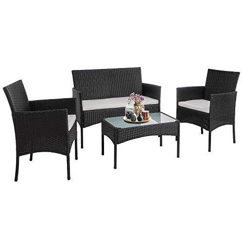 Walsunny 4 Pieces Outdoor Patio Furniture Sets Rattan Chair Wicker Set,outdoor Indoor Use Backyard Porch Garden Poolside Balcony Furniture(black)
