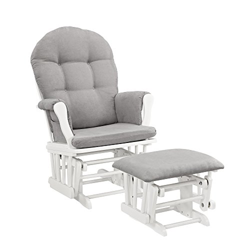 Windsor Glider And Ottoman, White With Gray Cushion