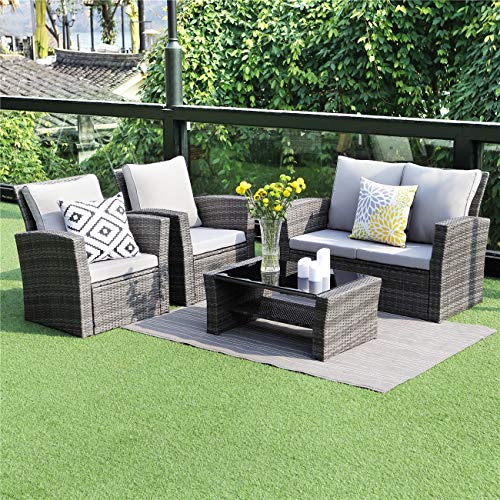 Wisteria Lane 5 Piece Outdoor Patio Furniture Sets, Wicker Ratten Sectional Sofa With Seat Cushions,gray