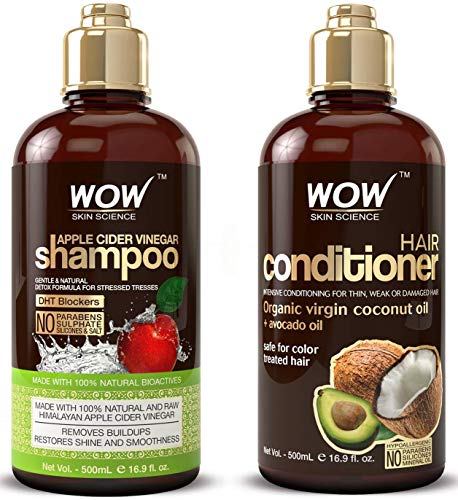 Wow Apple Cider Vinegar Shampoo & Hair Conditioner Set (2 X 16.9 Fl Oz / 500ml) Increase Gloss, Hydration, Shine Reduce Itchy Scalp, Dandruff & Frizz No Parabens Or Sulfates All Hair Types