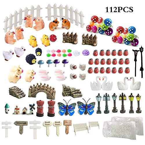 Zjw 112 Pieces Miniature Fairy Garden Accessories Diy Dollhouse Ornaments Kit For Fairy Garden Décor