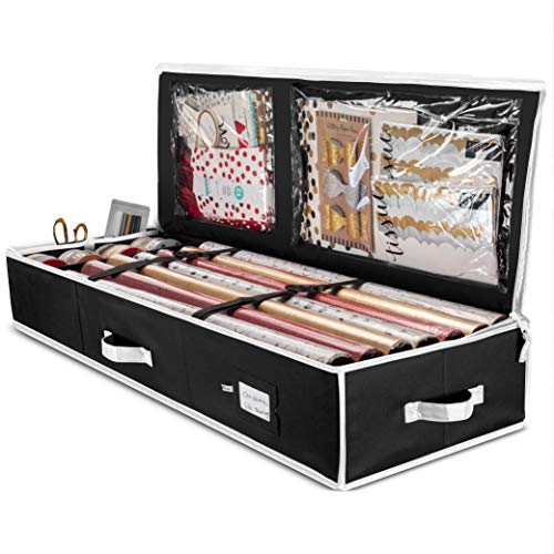 Zober Premium Wrap Organizer, Interior Pockets, Fits 18 24 Standers Rolls, Underbed Storage, Wrapping Paper Storage Box And Holiday Accessories, 40" Long Tear Proof Fabric 5 Year Warranty