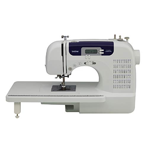 Brother Computerized Sewing And Quilting Machine, Cs6000i, 60 Built In Stitches, 7 Styles Of 1 Step Size Buttonholes, Wide Table, Hard Cover, Lcd Display And Auto Needle Threader, Beige/blue
