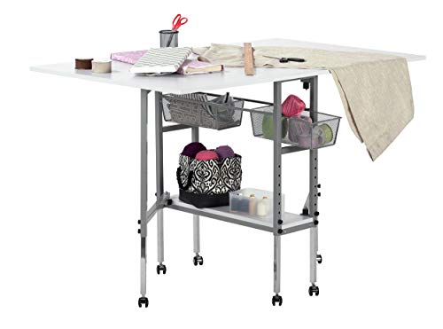Sew Ready Studio Designs Folding Multipurpose Hobby And Craft Cutting Table With Drawers, 13374, Silver/white