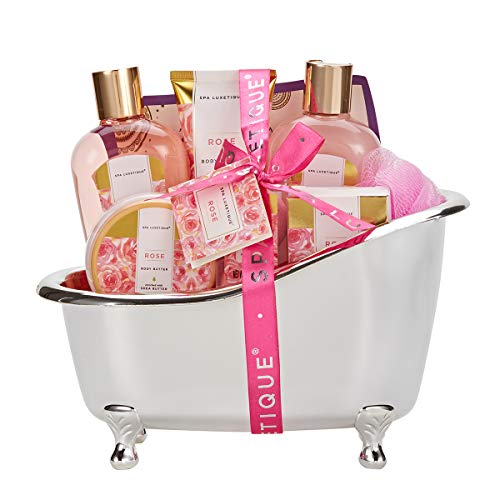 Spa Luxetique Spa Gift Baskets For Women, Rose Gift Baskets For Women, Luxurious 8pc Bath Set, Home Spa Gift Set With Bath Bombs, Bath Salts, Bubble Bath, Body Lotion, Best Gift Set For Women.