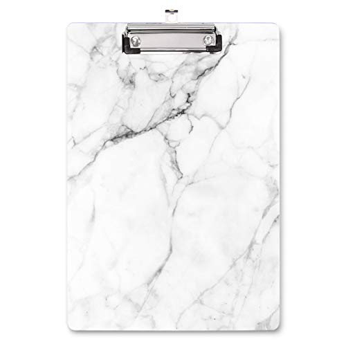 Waveyu Clipboard, Cute Decorative Letter Size Clipboard, Low Profile Paperboard Chic Design Clipboard For Students Nurse School, Home, Or Office Supplies(12.5"x8.5"), White Marble