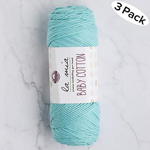 3 Skein La Mia Baby 50% Cotton Total 10.5 Oz Each 3.5 Oz (100 G) / 218yd (200m), Medium, Worsted, Super Soft Yarn, Best For Baby And Amigurumi, Green L032