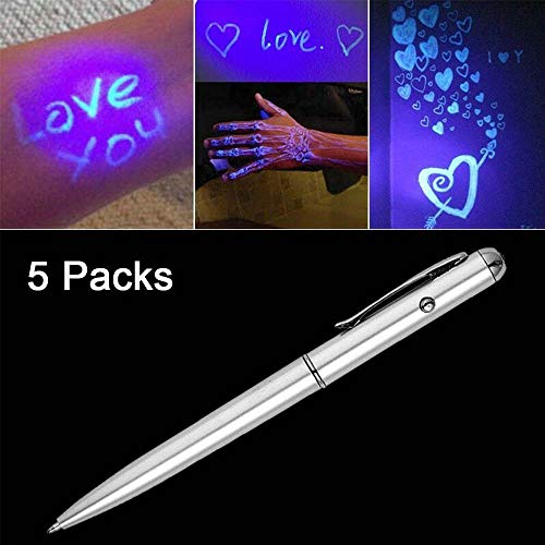 5 Packs Invisible Ink Pens Spy Pen With Uv Light Magic Marker Goodies Bags Toy Ballpoint Pens Best Gift For Children (5 Packs)