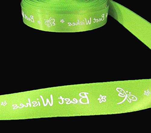 6 Yards Best Wishes Dragonfly Green Scrapbook Card Making Satin Ribbon Lace Trim Embroidery Applique Fabric Delicate Diy Art Craft Supply For Scrapbooking Gift Wrapping 5/8"w