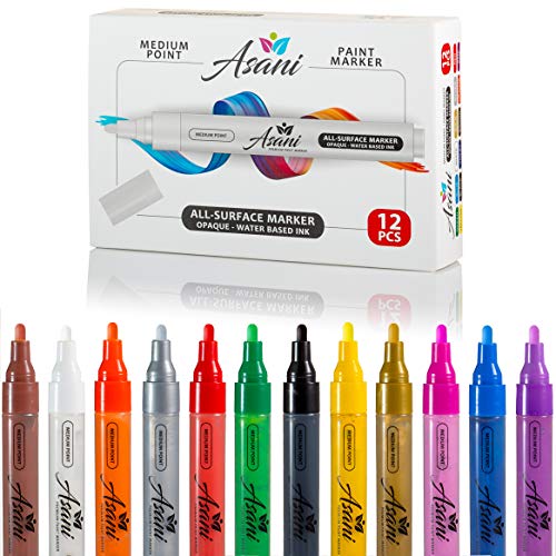 Acrylic Paint Pens For Rock Painting, Set Of 12 Brush Markers, Medium Tip Craft Pens For Ceramic, Wood, Mugs, Glass, Metal, Fabric, Kindness Rocks, Best Art Gift For Crafters, Kids And Adults