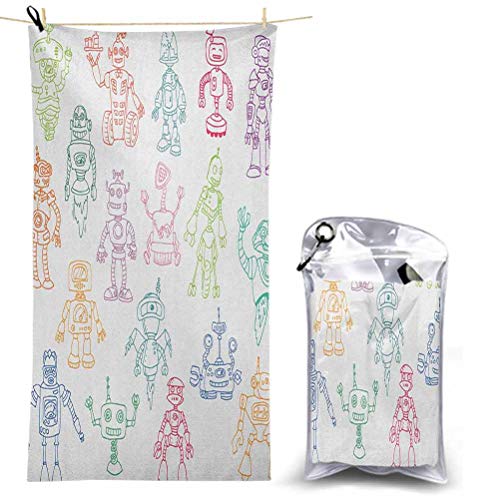 Ahuimin Sand Free Microfiber Pool Beach Towel Blanket, Drawings Of Various Robots Performing A Number Of Tasks Radar Waiter Guard Cleaner 55 X 27.5 Inch Best For Gym Travel Camp Backpacking