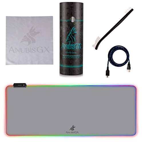 Anubisgx White Rgb Gaming Mouse Pad Xl, Best Premium Xxl Computer Gaming Desk Mat; 10 Glowing Led Types, Large Waterproof Extended Mousepad Surface, Non Slip Gamer Rbg Precision 31.5 X 11.8 In