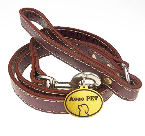 Aoao Pet Leather Dog Leash – 5 Ft Big Dog Training Leash Best For Pulling Medium And Large Pets –5 Foot Long Heavy Duty Artificial Leather