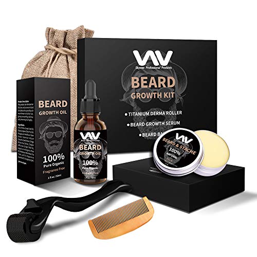 Beard Growth Kit, Derma Roller With Beard Growth Oil Serum For Men, Facial Hair Growth Kit With Beard Balm + Comb, Titanium Microneedle Beard Roller Kit, Best Gift For Men