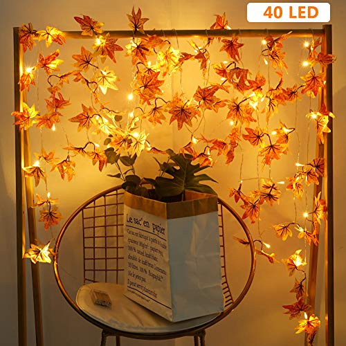 Beferr Maple Leaves Garland Decorations String Lights Best Decor For Halloween Christmas Thanksgiving Wedding Party Autumn Harvest Festival 19.7 Feet 40 Led