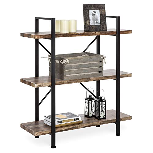 Best Choice Products 3 Tier Industrial Bookcase, Open Wood Shelves W/metal Frame, Home And Office Storage Display Furniture, Brown/black