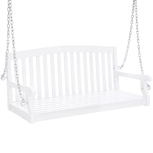 Best Choice Products 48in Wooden Curved Back Hanging Porch Swing Bench W/metal Chains For Patio, Deck, Garden White