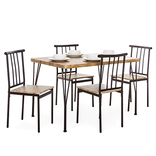 Best Choice Products 5 Piece Indoor Modern Metal And Wood Rectangular Dining Table Furniture Set W/ 4 Chairs Brown