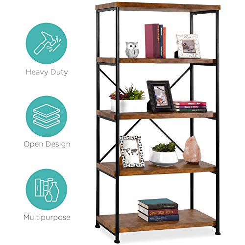 Best Choice Products 5 Tier Rustic Industrial Bookshelf Display Decor Accent W/metal Frame, Wood Shelves Brown