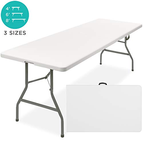 Best Choice Products 8ft Indoor Outdoor Portable Folding Plastic Dining Table W/handle, Lock For Picnic, Party, Camping White