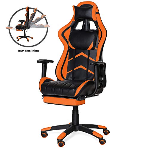 Best Choice Products Ergonomic High Back Executive Office Computer Racing Gaming Chair W/ 360 Degree Swivel, 180 Degree Reclining, Footrest, Adjustable Armrests, Headrest, Lumbar Support, Orange