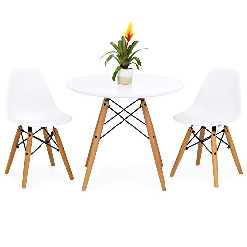 Best Choice Products Kids Mid Century Modern Dining Room Round Table Set W/ 2 Armless Chairs White