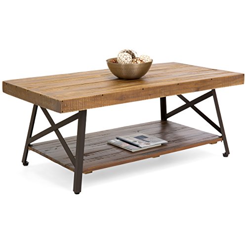 Best Choice Products Living Room Acacia Rustic Wooden Cocktail Coffee Accent Table Decor W/sturdy Metal Legs, Bottom Storage Shelf, Brown