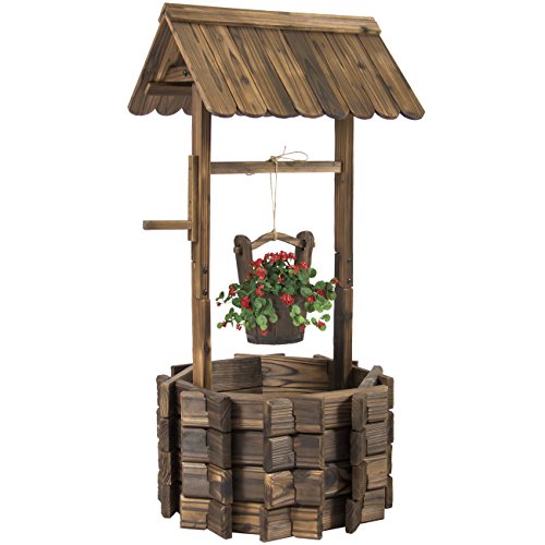 Best Choice Products Rustic Wooden Wishing Well Planter Outdoor Home Decor For Patio, Garden, Yard W/hanging Bucket