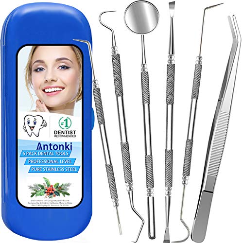 Best Dental Tools, 6 Pack Upgraded Professional Teeth Cleaning Tools Stainless Steel Dental Scaler Pick Hygiene Tools Set Plaque Remover Kit With Great Carrying Box
